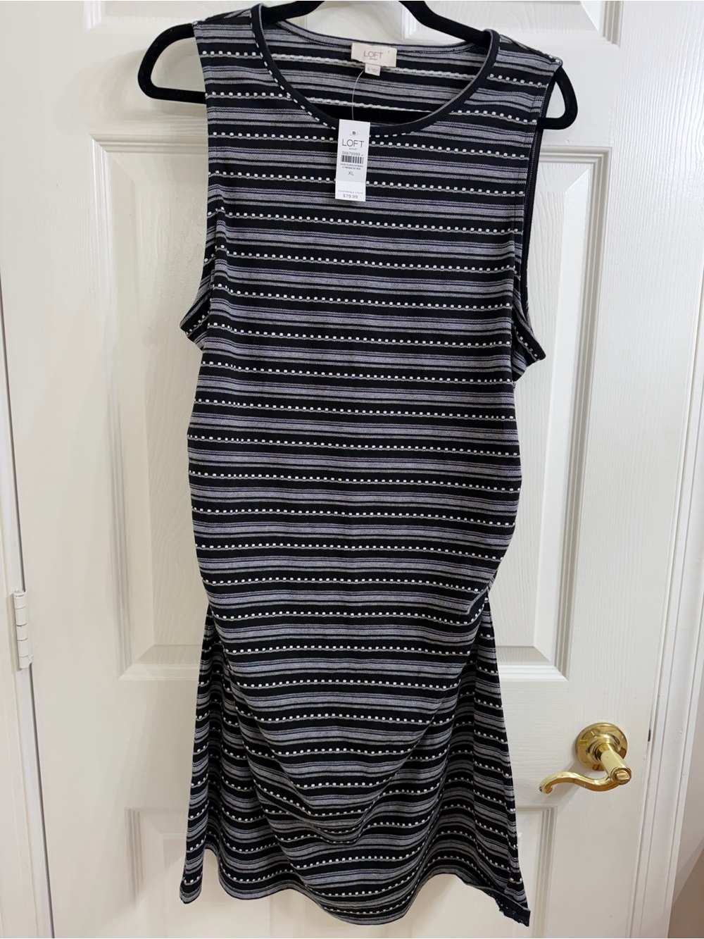 LOFT Black & Gray Striped Sleeveless Maternity Dress Size XL